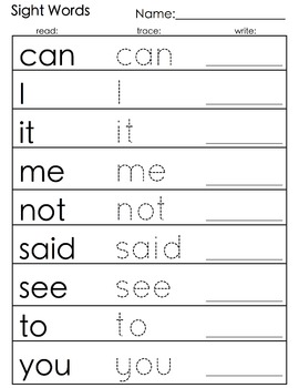 kindergarten printable worksheets dolch words