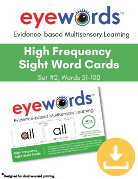 Preview of Sight Words Eyewords Multisensory Flashcards/Wordwall Cards 51-100