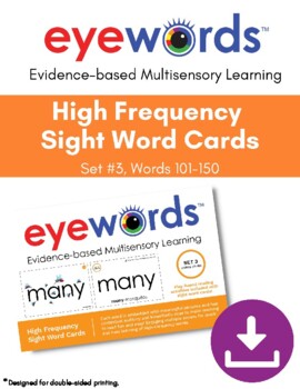 Preview of Sight Words Eyewords Multisensory Teaching Cards, Set #3, Words 101-150
