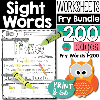 Preview of Sight Words Practice Pages for 1-200 Fry Sight Words Worksheets