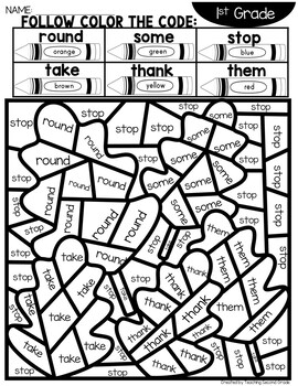 Sight Words Fall Coloring Sheets 1st Grade Words High Frequency Early