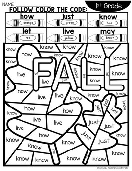 sight words fall coloring sheets with 1st grade words by teaching second grade
