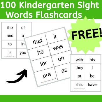 Kindergarten Sight Words Flash Cards ️ Based on 100 Fry's High ...