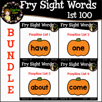 Preview of Sight Words Fry List 1 Pumpkin Clipart Bundle