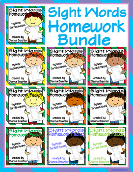 Preview of Sight Words (Fry Words)- Complete Word List Homework Packet Bundled