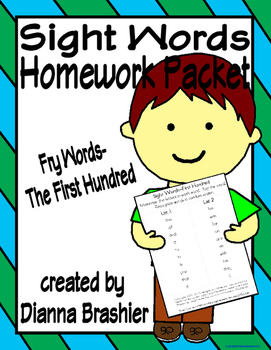 Preview of Sight Words (Fry Words)- The First Hundred Word List Homework Packet