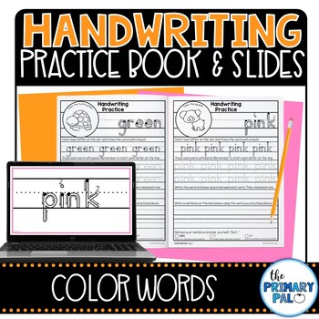 Preview of Color Words Handwriting Practice Book and Google Slides