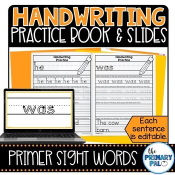 Preview of Primer Sight Words Handwriting Practice Book and Google Slides