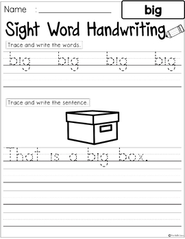 Sight Words Handwriting (Pre-Primer) by The Kiddie Class | TPT