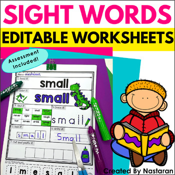 Preview of Editable Sight Words Worksheets High Frequency Words  Practice Assessments