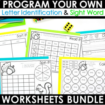 Preview of Letter Activities and Sight Words Activities Editable, Programmable, Worksheets