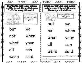 Sight Words - Kindergarten Practice and Homework by Kindergarten Treasures