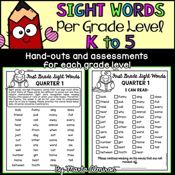 Preview of Sight Words Lists per Grade Level K - 5 {St. Lucie County Schools}