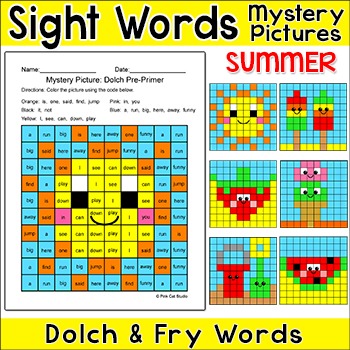 Preview of Sight Words Color by Code Summer Mystery Pictures - End of Year Activity