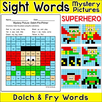 Preview of Superhero Color by Sight Words Mystery Pictures: Fast Finisher, ELA Morning Work