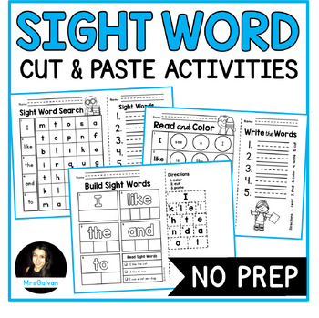 Preview of Sight Words Worksheets NO PREP Cut and Paste Activities