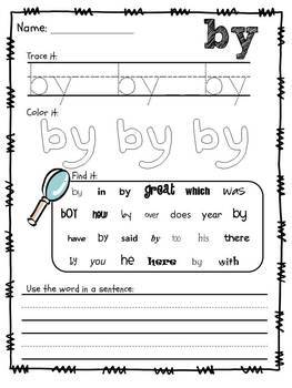 sight words packet worksheets dolch first grade words print go