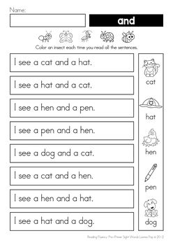Sight Word Fluency Reading Homework (Pre-Primer) by Lavinia Pop | TpT
