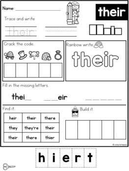 Sight Words Worksheets Kindergarten, First Grade, and Second Grade BUNDLE