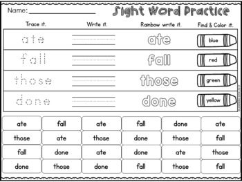 kindergarten sight words worksheets by learning desk tpt