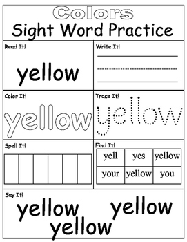 Sight Words Practice- Colors by Kara Lineback | TPT
