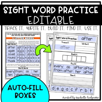 Preview of Sight Words Practice EDITABLE Back to School