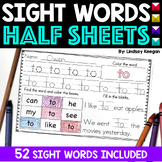 Sight Word Practice Half Sheet Reading Worksheets