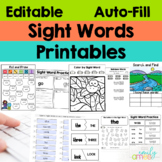 Sight Words Practice Printables Editable and Auto Fill