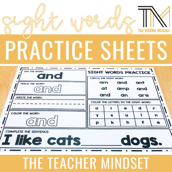 Preview of Sight Words Practice Worksheets | Dolch Kindergarten List | No Prep