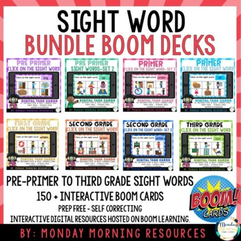 Preview of Sight Words Pre-Primer- 3rd Grade Boom Cards™ BUNDLE - Digital Distance Learning