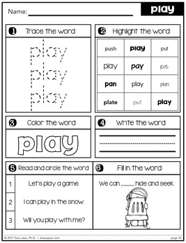 Pre-Primer Sight Words Worksheets: Fluency Practice and Word Work