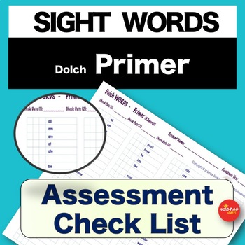 Preview of Sight Words - Pre and Post Assessment - Primer - Pre K - Dolch