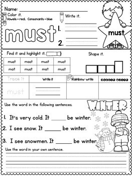 Sight Words Kindergarten Worksheets (Primer Sight Words) by Little