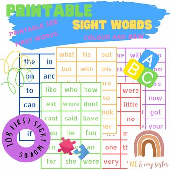 Sight Words- First 108 Words by Me and My Sister | TPT