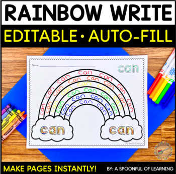 Preview of EDITABLE Sight Words Rainbow Writing