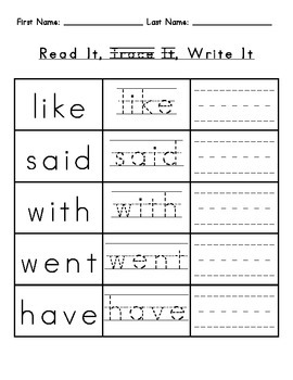 Sight Words: Read, Trace, Write by Free to Be You and Me | TpT