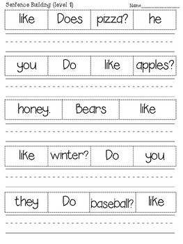 Sight Words Sentence Building Worksheets (more than 100 ...