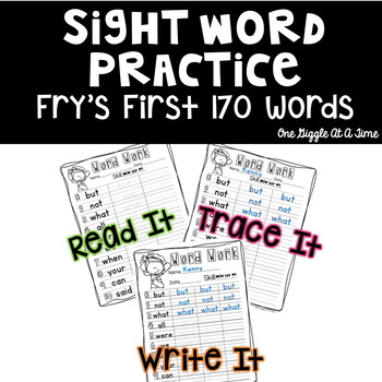 Preview of First Grade Fry Sight Word Practice Worksheets Center Tracing Writing Activities