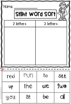 Sight Word Worksheets Kindergarten by Glistening Gems | TpT