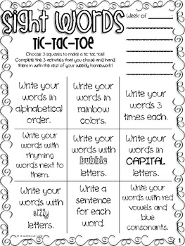 Sight Words & Spelling Tic-Tac-Toe by All Students Can Shine | TpT