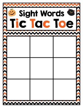 Halloween Tic Tac Toe Template for Letters, Numbers, Sight Words