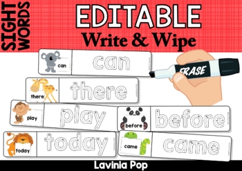 Preview of Sight Words Tracing Cards: Write & Wipe {EDITABLE PDF}