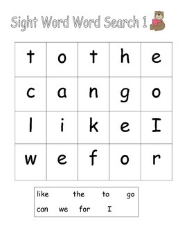 Sight Words Word Search by TravelTeachBeach | Teachers Pay Teachers