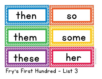Sight Words Word Wall Cards - Fry's First 200 Sight Words - Color Polka