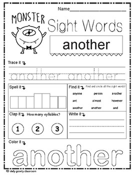 sight words worksheet 2nd grade set 1 fry s 200 monster tpt