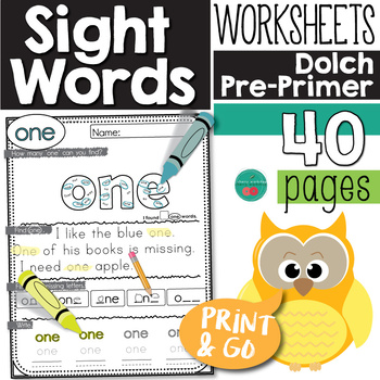 Preview of Pre Primer Sight Words Practice Practice Pages