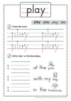 sight words handwriting book pre primer words by lavinia