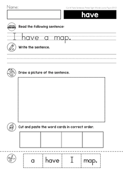 Sight Words Cut and Paste Sentences: Primer Sight Words by Lavinia Pop
