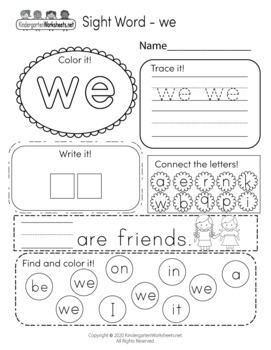 Sight Words Worksheets for Kindergarten (117 Pages) Distance Learning