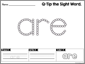 Q Tip Painting Sight Words Kindergarten Worksheets by Little Achievers